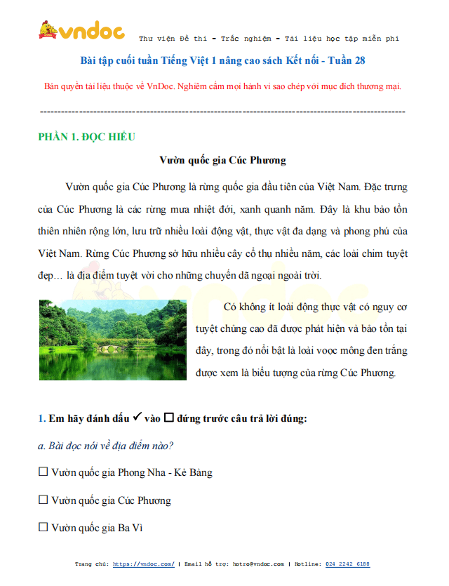 Phiếu bài tập cuối tuần Tiếng Việt 1 nâng cao - Tuần 28 - sách Kết nối