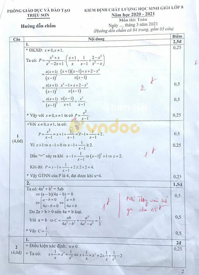 Đề thi học sinh giỏi lớp 8 môn Toán Phòng GD&ĐT Triệu Sơn năm 2020 - 2021
