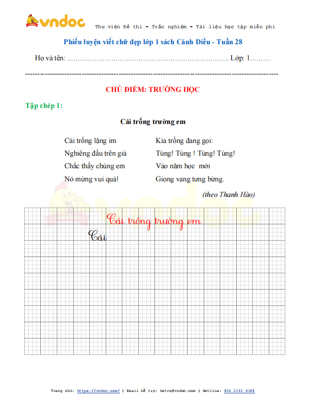Phiếu luyện viết chữ đẹp Tuần 28 sách Cánh Diều