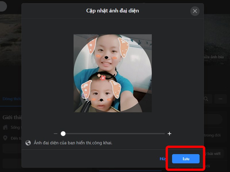 Điều chỉnh kích thước và nhấn Lưu. Cách thay ava Facebook