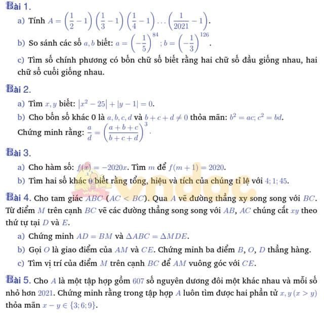 Đề thi chọn học sinh giỏi cấp huyện lớp 7 môn Toán