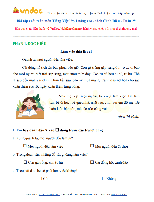 Bài tập cuối tuần Tiếng Việt 1 sách Cánh Diều