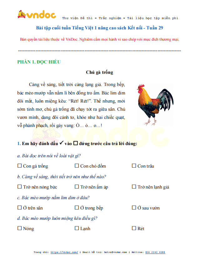 Phiếu bài tập cuối tuần Tiếng Việt 1 nâng cao - Tuần 29 - sách Kết nối