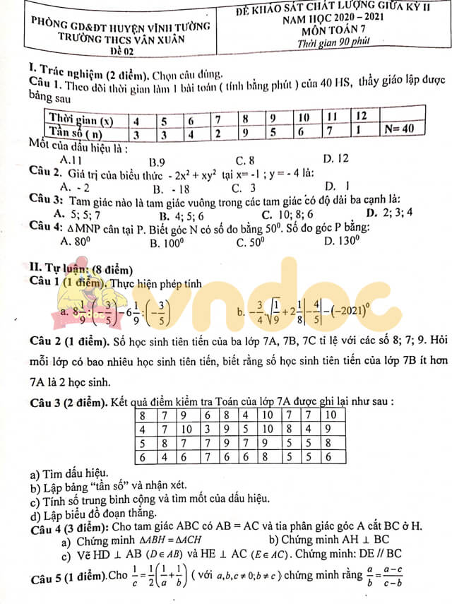 Đề Thi Giữa Kì 2 Toán 7 Trường Thcs Vân Xuân Vĩnh Phúc Năm Học 2020 2021 Đề Thi Giữa Học Kì