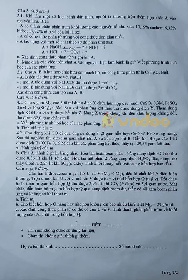 Đề thi chọn học sinh giỏi lớp 9 môn Hóa học Sở GD&ĐT Đăk Lăk năm 2020 - 2021