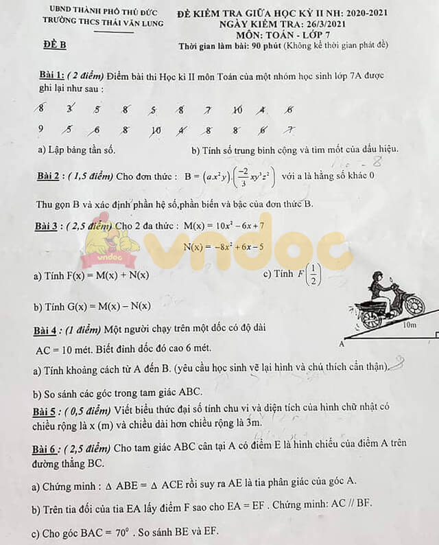 Đề thi giữa kì 2 Toán 7