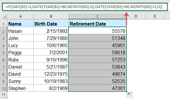 Hướng dẫn chi tiết cách tính ngày nghỉ hưu từ ngày sinh trong Excel