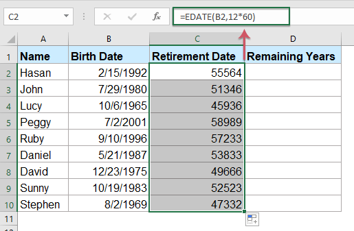 Tính Ngày Nghỉ Hưu Và Năm Còn Lại Kể Từ Ngày Sinh Bằng Công Thức