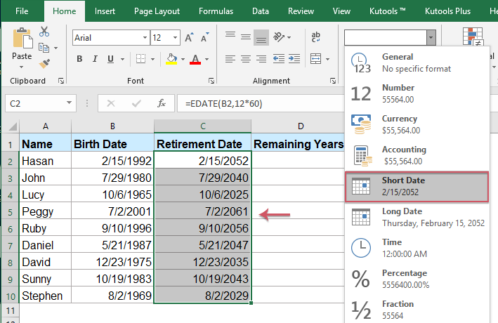 Tính Ngày Nghỉ Hưu Và Năm Còn Lại Kể Từ Ngày Sinh Bằng Công Thức