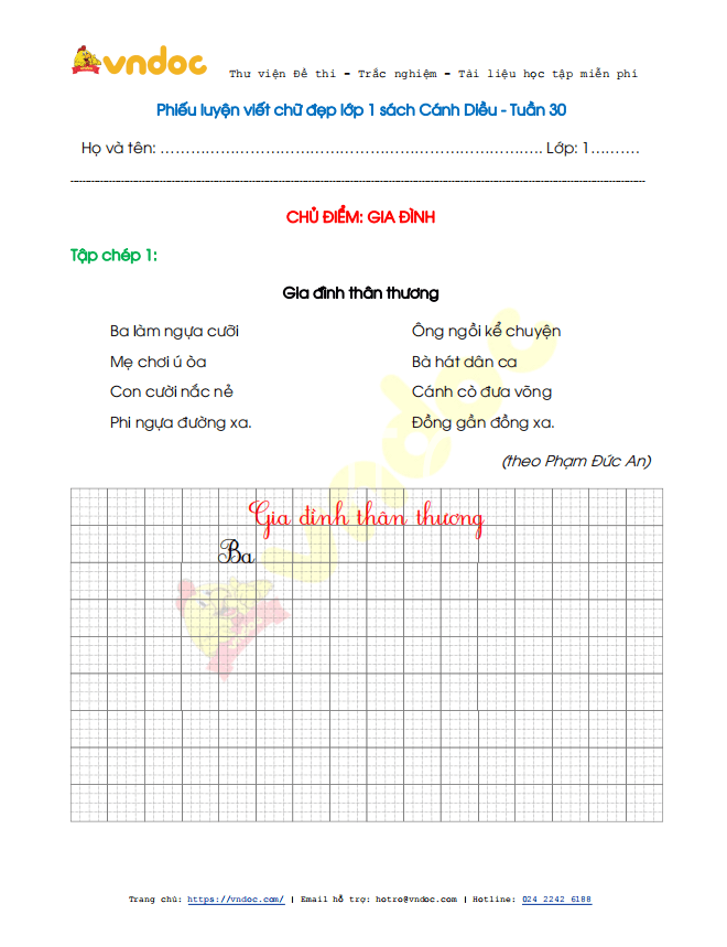 Phiếu luyện viết chữ đẹp Tuần 30 sách Cánh Diều