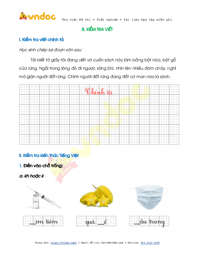 Đề thi học kì 2 lớp 1 môn Tiếng Việt sách Chân trời sáng tạo năm 2020-2021 theo Thông tư 27 - Đề 2