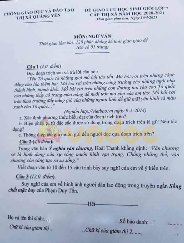 Đề thi hsg Văn 7