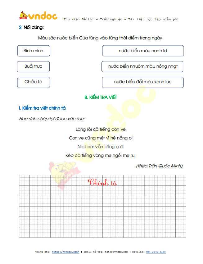 Đề thi học kì 2 lớp 1 môn Tiếng Việt sách Kết nối tri thức năm 2020-2021 theo Thông tư 27 - Đề 3