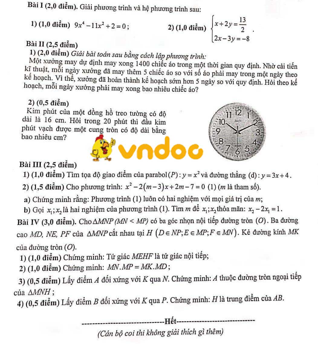 Đề thi học kì 2 Toán 9 trường THCS & THPT Lômônôxốp năm 2020 - 2021