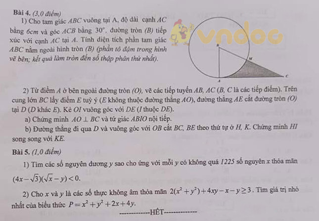 Đề thi KSCL học kì 2 môn Toán 9 sở GD&ĐT Nam Định năm 2020 - 2021