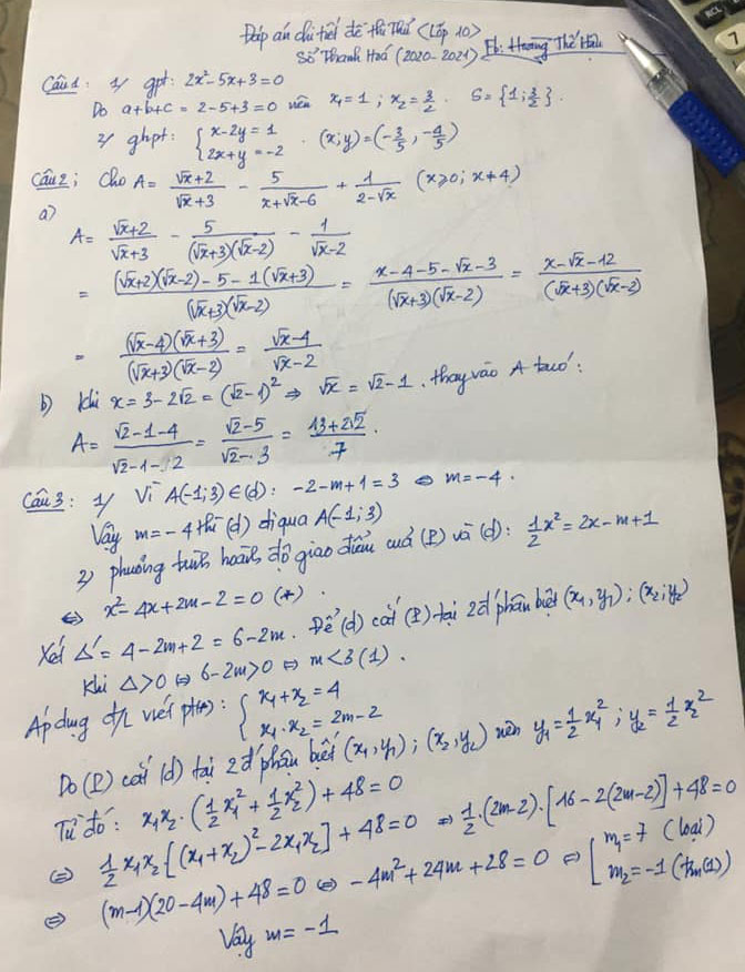 Đề thi thử vào lớp 10 môn Toán Sở GD&ĐT Thanh Hóa năm 2020 - 2021