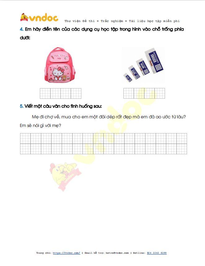 Đề thi học kì 2 lớp 1 môn Tiếng Việt năm 2020-2021 sách Cánh Diều - Đề 4