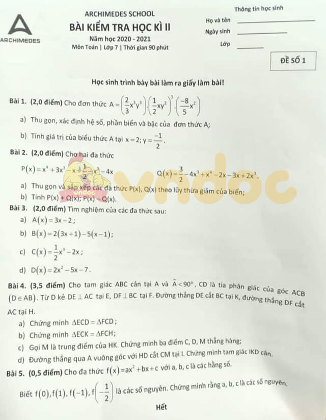 Đề thi hk2 Toán 7
