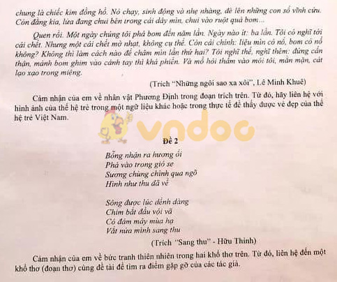 Đề thi học kì 2 lớp 9 môn Văn Phòng GD&ĐT Quận Bình Thạnh năm 2020 - 2021