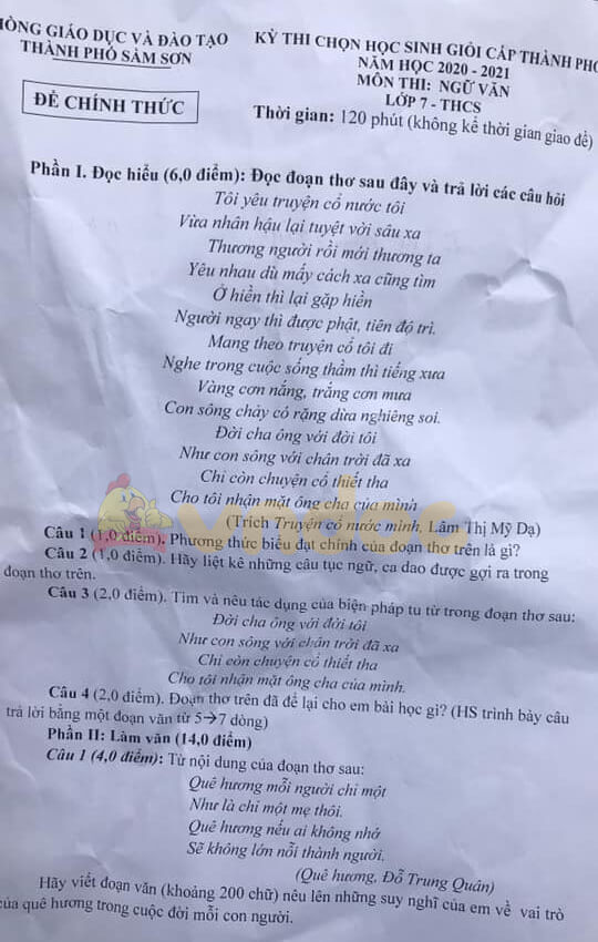 Đề thi hsg Văn 7