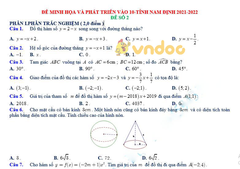 Đề thi thử vào lớp 10 môn Toán tỉnh Quảng Ngãi năm 2020 - 2021 (đề số 2)