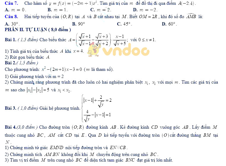 Đề thi thử vào lớp 10 môn Toán tỉnh Quảng Ngãi năm 2020 - 2021 (đề số 2)