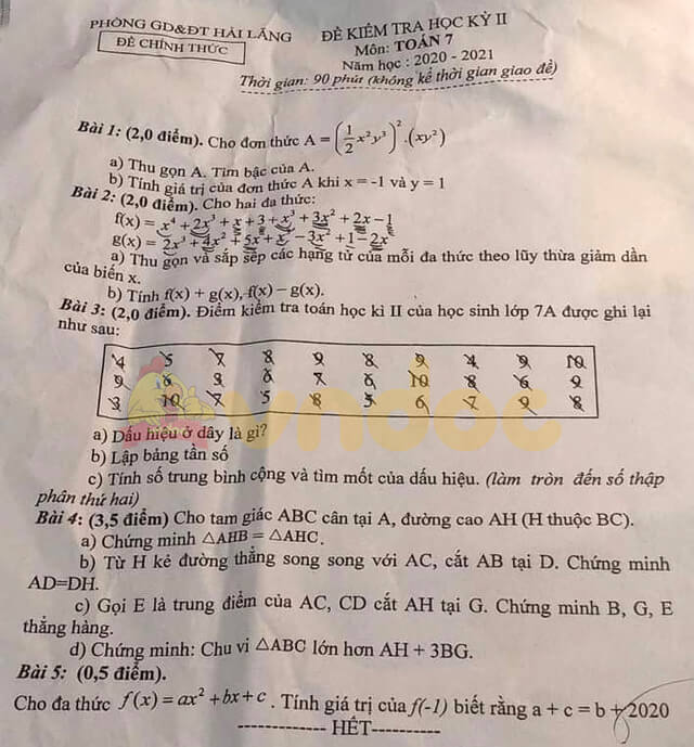 Đề thi hk2 Toán 7