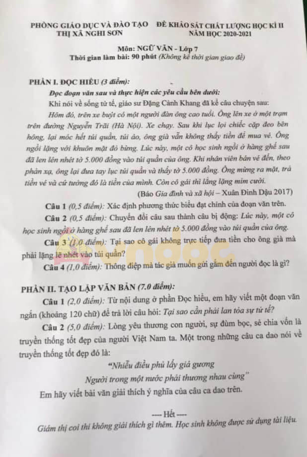 Đề thi học kì 2 Văn 7