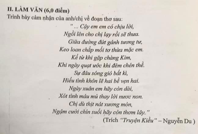 Đề thi học kì 2 môn Ngữ văn lớp 10 trường THPT An Lão, Hải Phòng năm 2020-2021