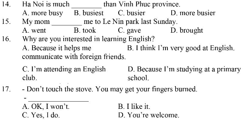 Đề thi vào lớp 6 môn Tiếng Anh