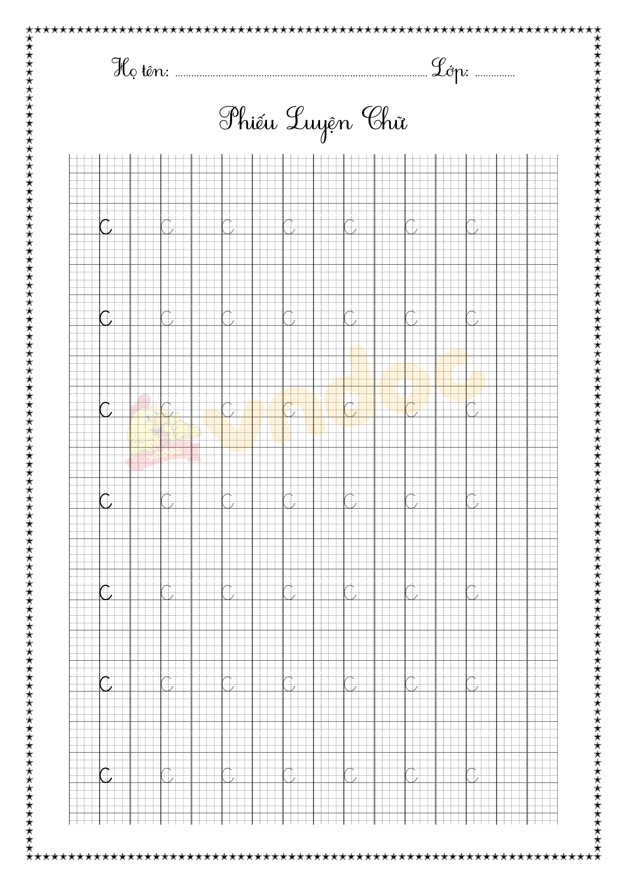 Mẫu tập tô chữ cái cho bé chuẩn bị vào lớp 1