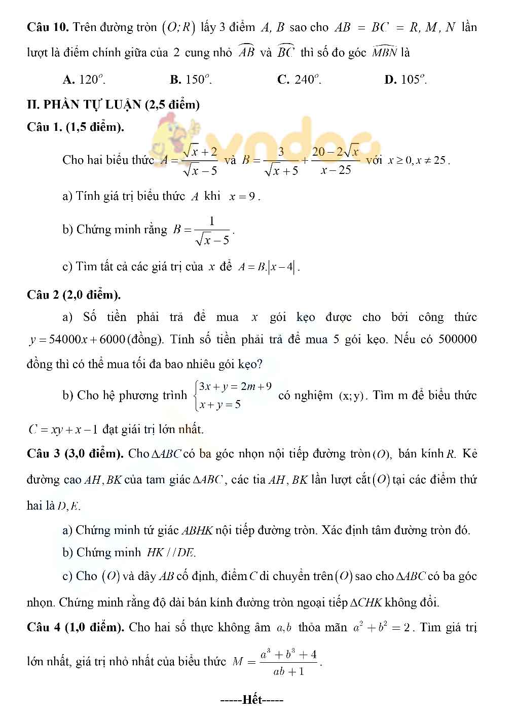 Đề thi thử vào lớp 10 môn Toán trường THCS Nghinh Xuyên, Phú Thọ năm 2021 - 2022