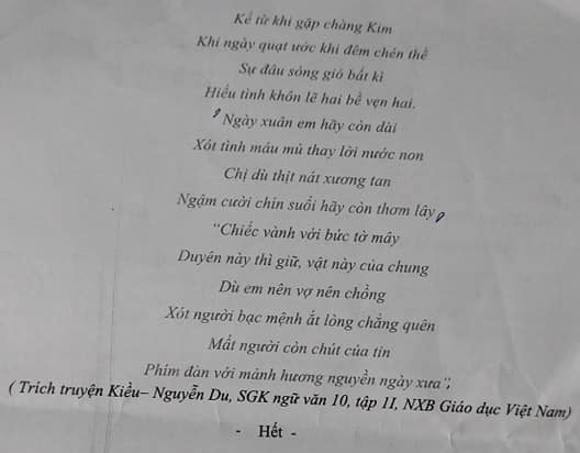 Đề thi học kì 2 môn Ngữ văn lớp 10 trường THPT Nguyễn Chí Thanh năm 2020-2021