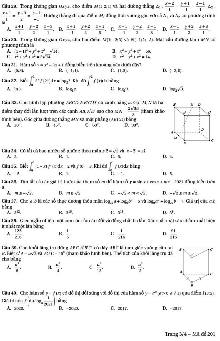 Đề thi thử THPT Quốc gia 2021 môn Toán