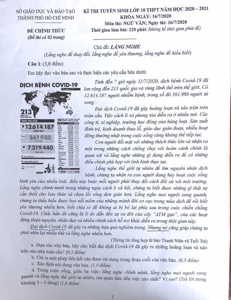 Những câu hỏi đặc biệt trong đề môn Ngữ văn thi vào lớp 10 ở TP.HCM