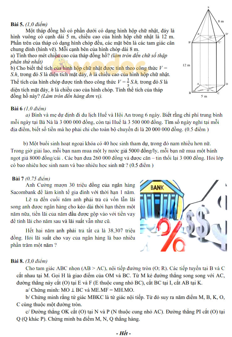 Đề thi thử vào lớp 10 môn Toán Trường THCS Nguyễn Thị Thập năm 2021 - 2022