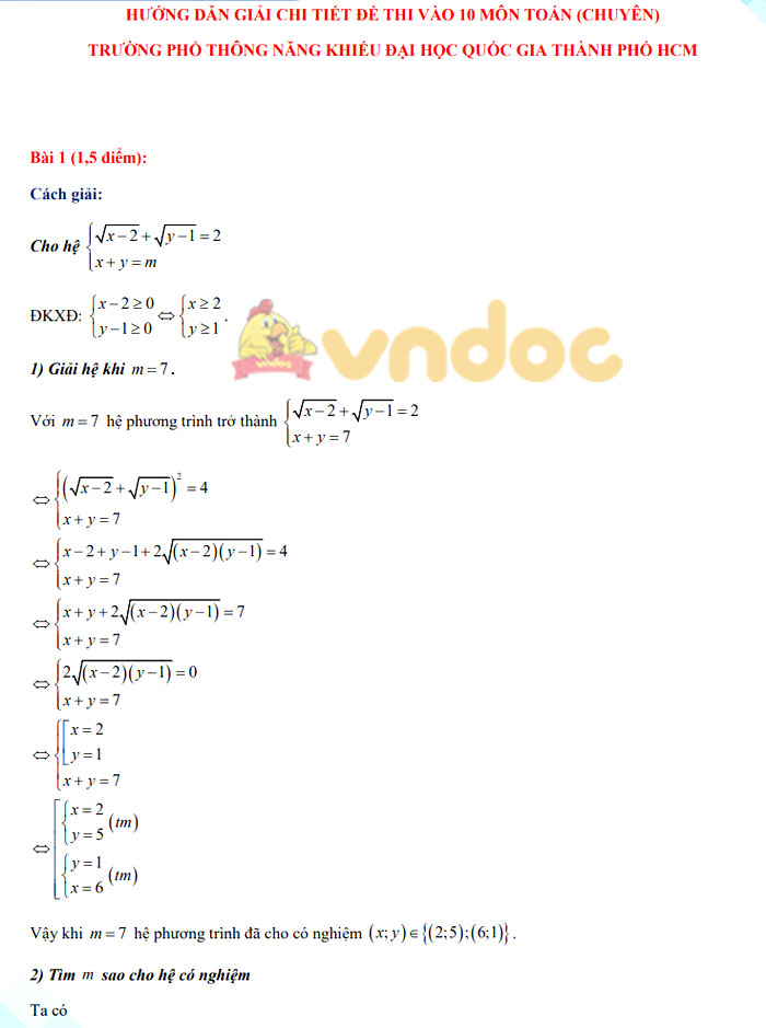Đề thi tuyển sinh lớp 10 môn Toán năm 2021 Trường Phổ Thông Năng Khiếu, TP. HCM (đề chuyên)