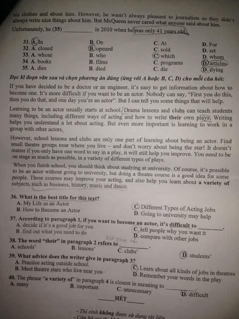 Đáp án Đề thi tuyển sinh lớp 10 môn Anh Vĩnh Long 2021
