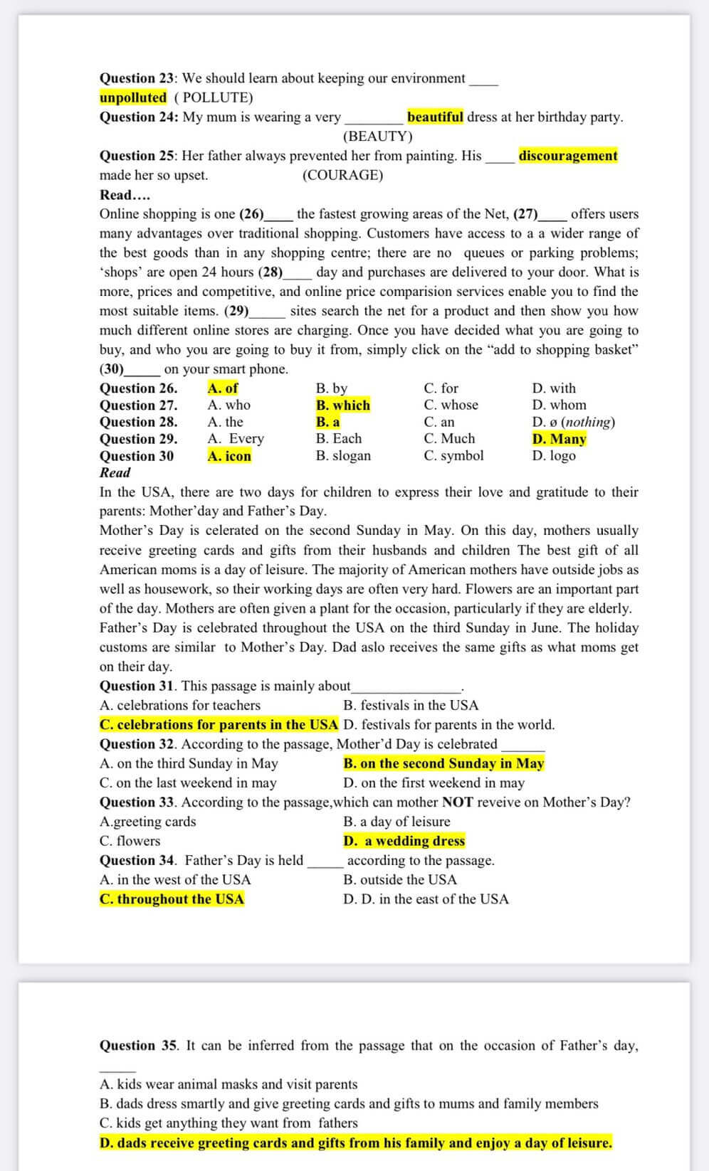 Đáp án Đề thi tuyển sinh lớp 10 môn Anh Quảng Ninh 2021