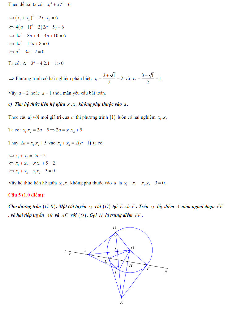 Đáp án đề thi tuyển sinh lớp 10 môn Toán trường THPT chuyên Đại học Khoa Học năm 2021