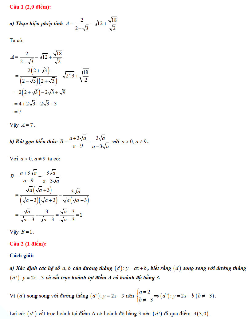 Đáp án đề thi tuyển sinh lớp 10 năm 2021 môn Toán chuyên tỉnh Quảng Nam