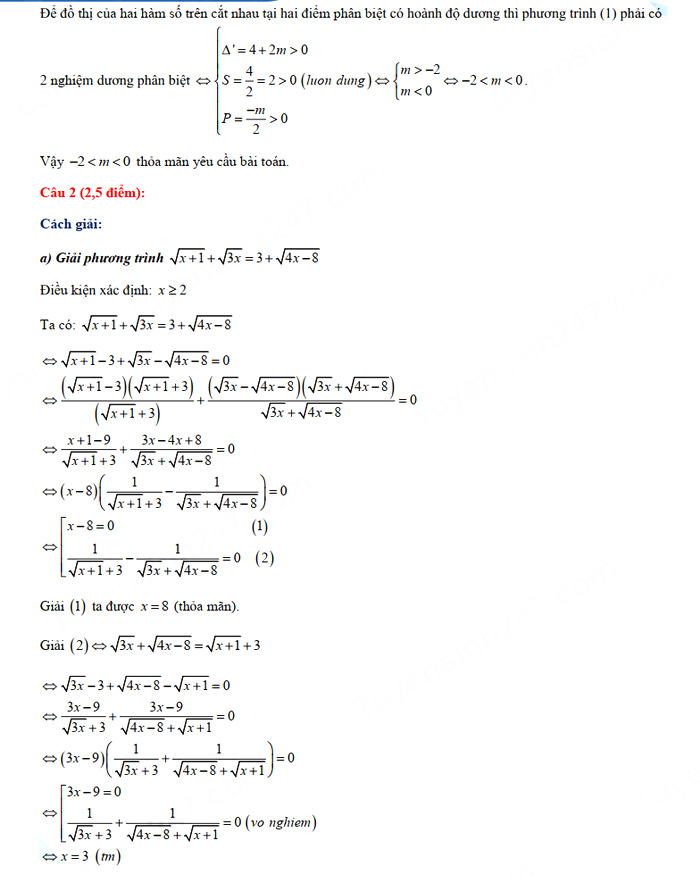 Đáp án đề thi tuyển sinh lớp 10 môn Toán Quảng Ninh