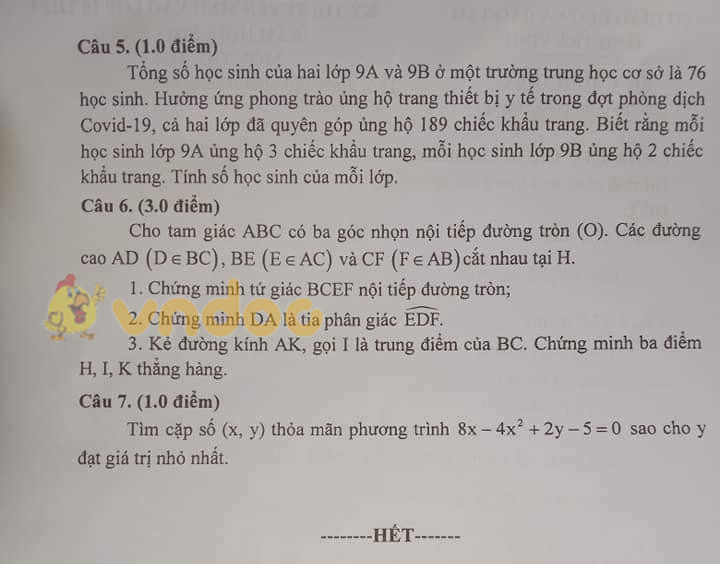 Đề thi vào lớp 10 môn Toán tỉnh Trà Vinh năm 2021