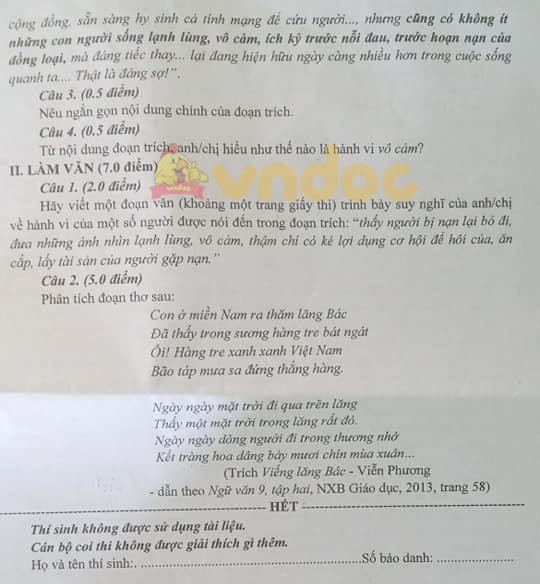 Đề thi tuyển sinh lớp 10 môn Văn tỉnh Tiền Giang năm 2021