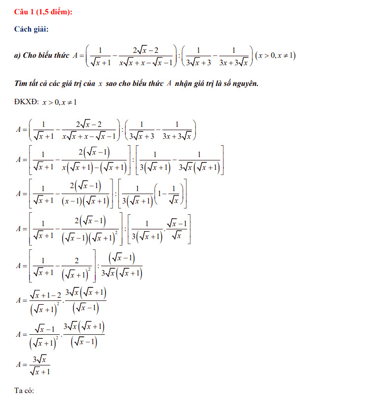 Đáp án đề thi vào lớp 10 môn Toán Trường THPT Chuyên Quốc Học Huế năm 2021