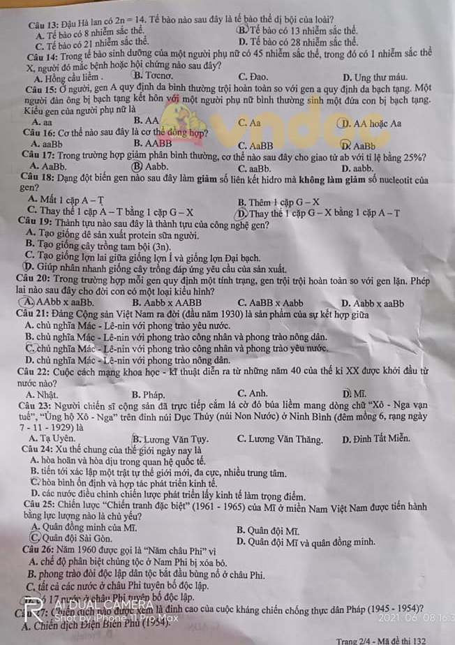 Đề thi vào lớp 10 môn Tổ hợp tỉnh Ninh Bình năm 2021