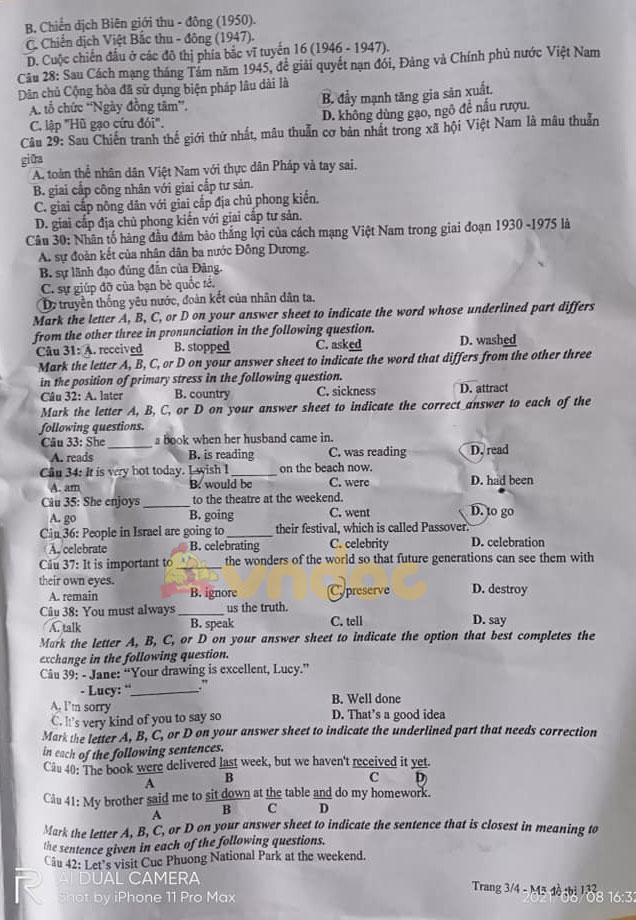 Đề thi vào lớp 10 môn Tổ hợp tỉnh Ninh Bình năm 2021