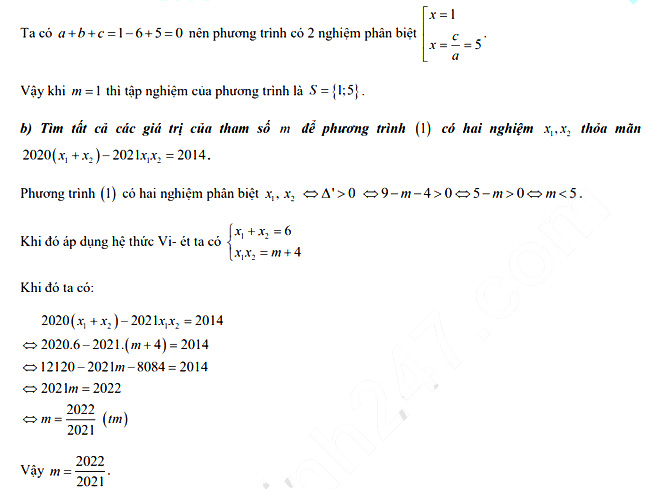 Đáp án đề thi vào lớp 10 môn Toán tỉnh Quảng Bình năm 2021