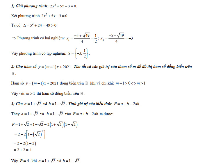 Đáp án đề thi vào lớp 10 môn Toán tỉnh Đắk Lắk năm 2021