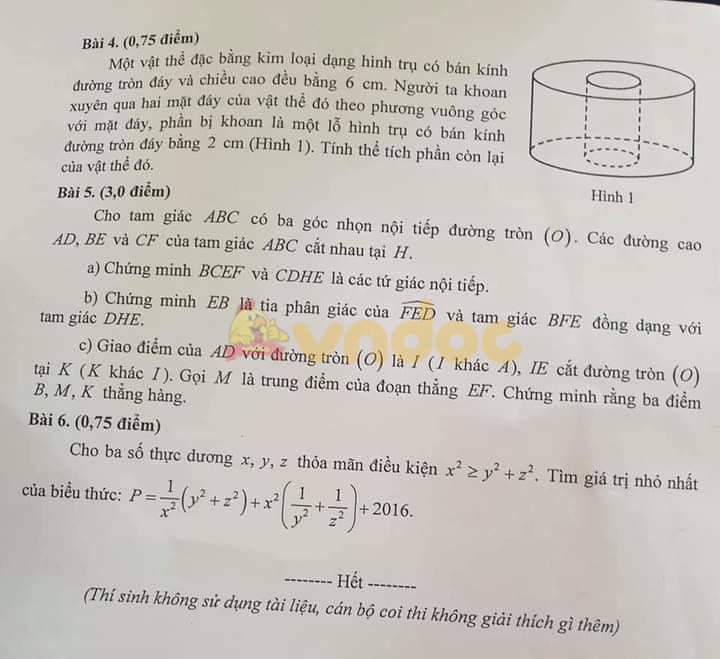 Đề thi vào lớp 10 môn Toán tỉnh Hải Phòng năm 2021